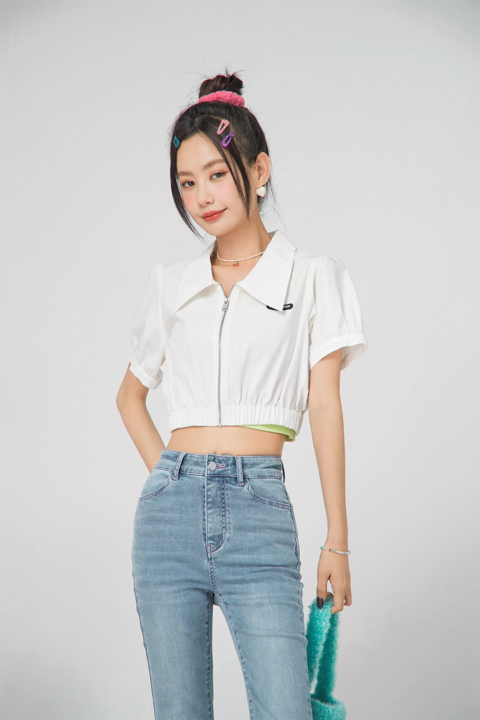 Puff Sleeve Cropped Shirt