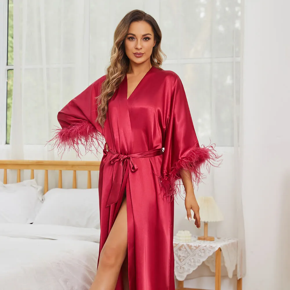 pure Silk Kimono Robes with Ostrich Feather Mulberry Silk Robe