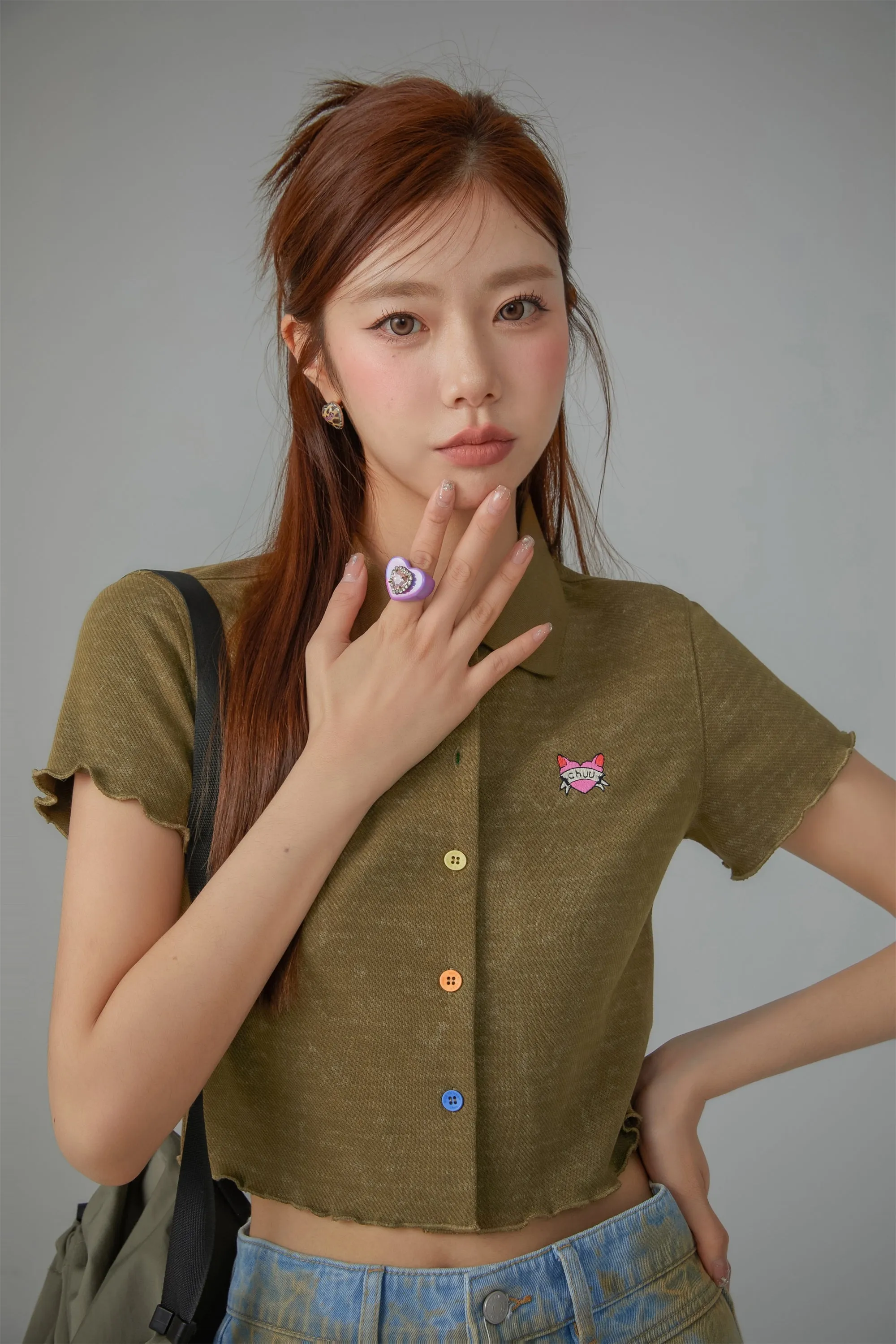 Rainbow Button Cropped Shirt