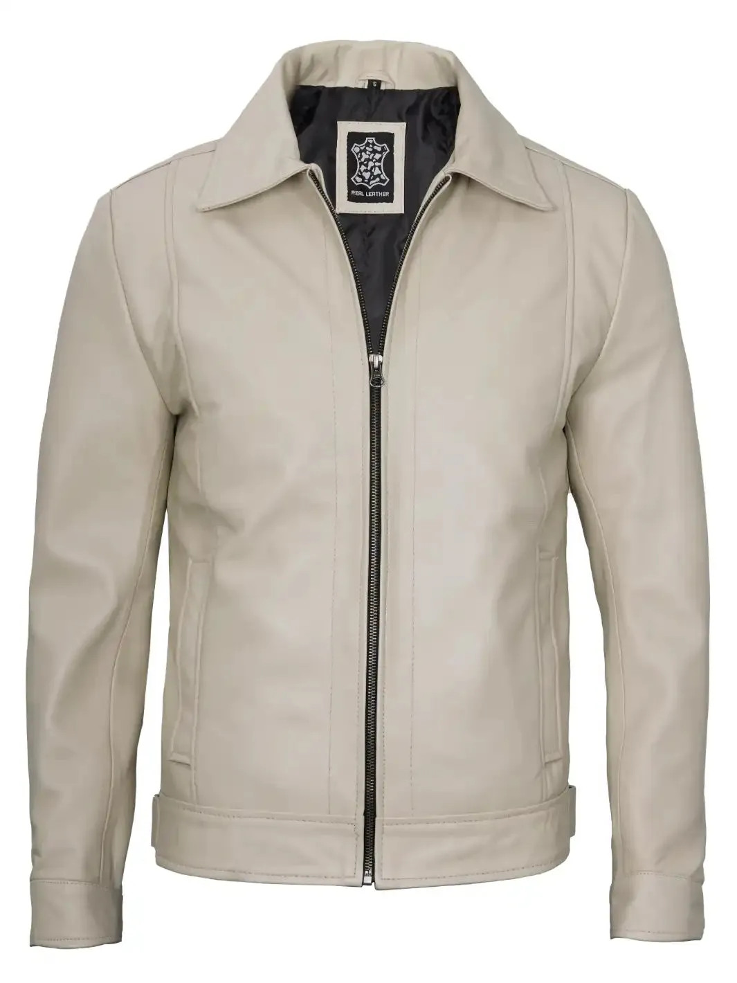 Reeves Mens Beige Harrington Vintage Leather Jacket