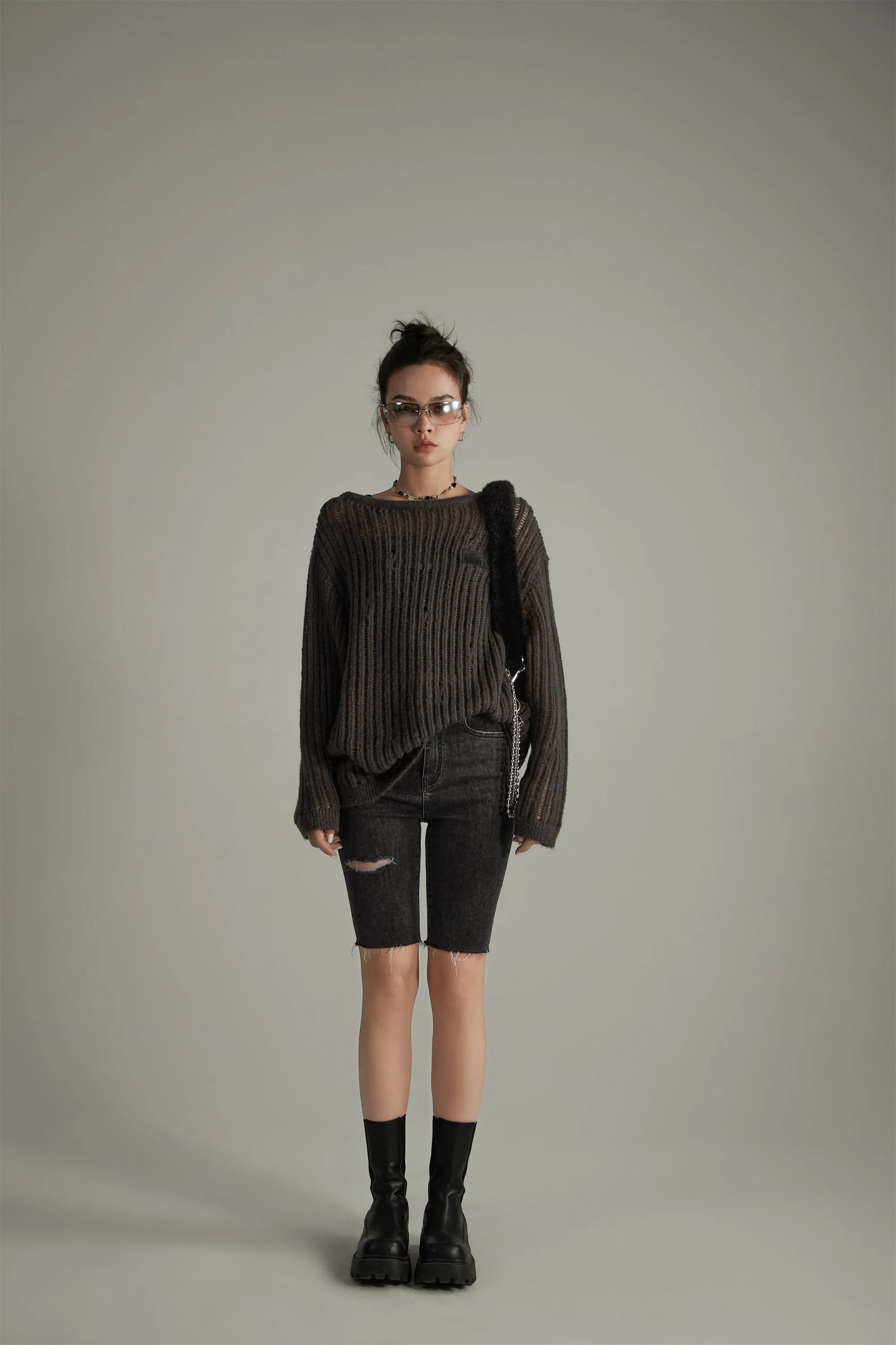 Ribbed Open Knit Loose Fit Sweater