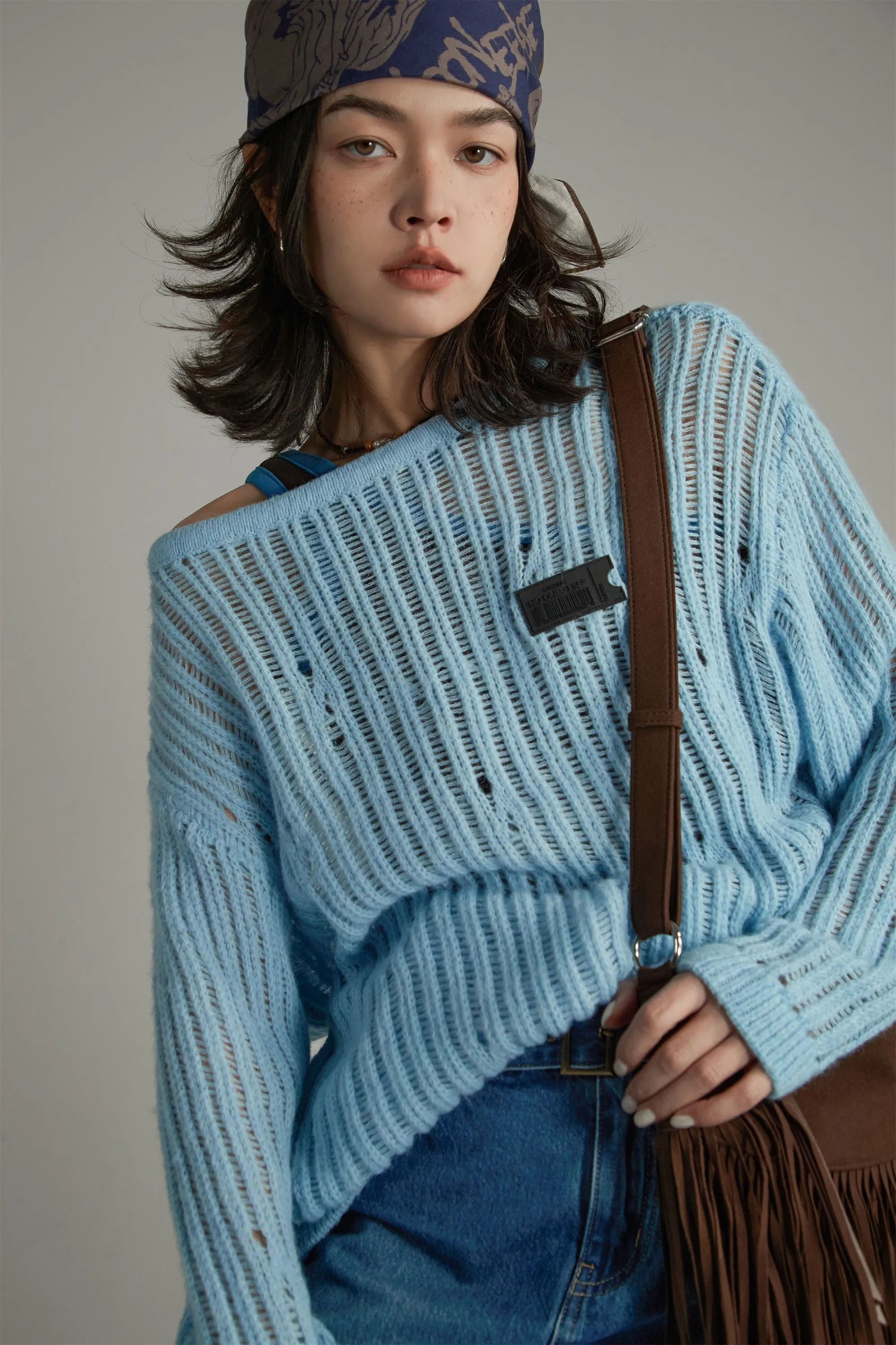 Ribbed Open Knit Loose Fit Sweater