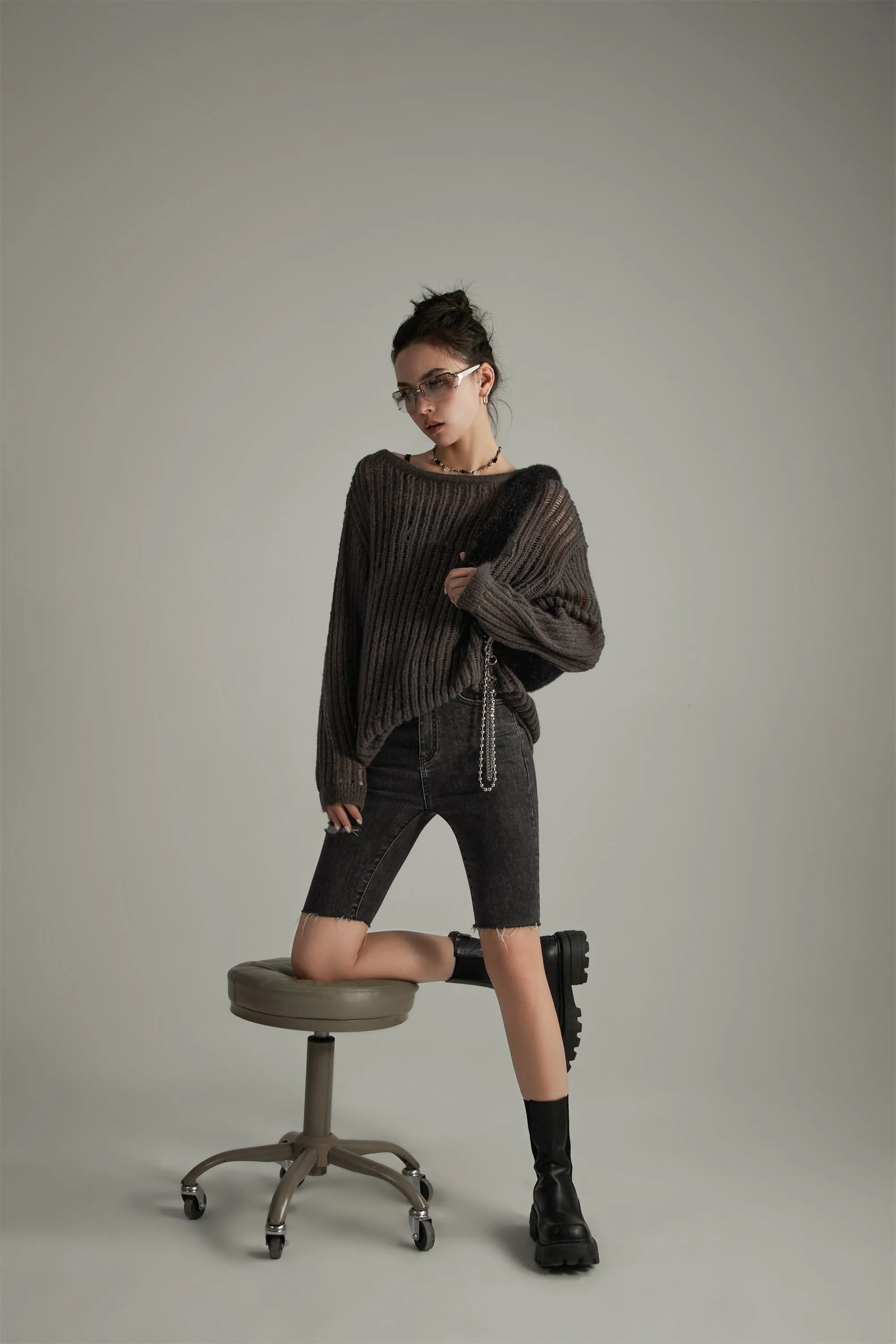 Ribbed Open Knit Loose Fit Sweater