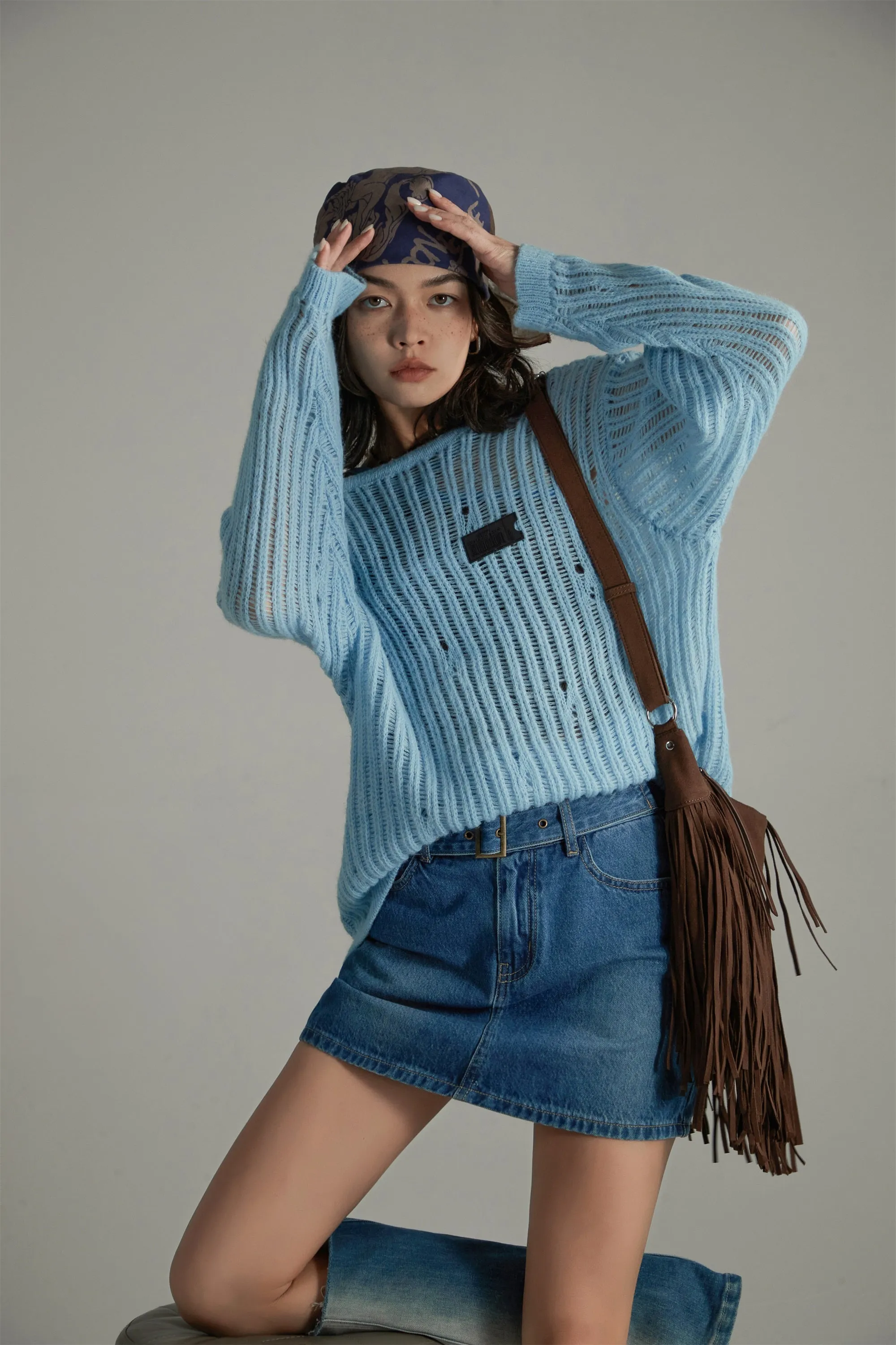 Ribbed Open Knit Loose Fit Sweater