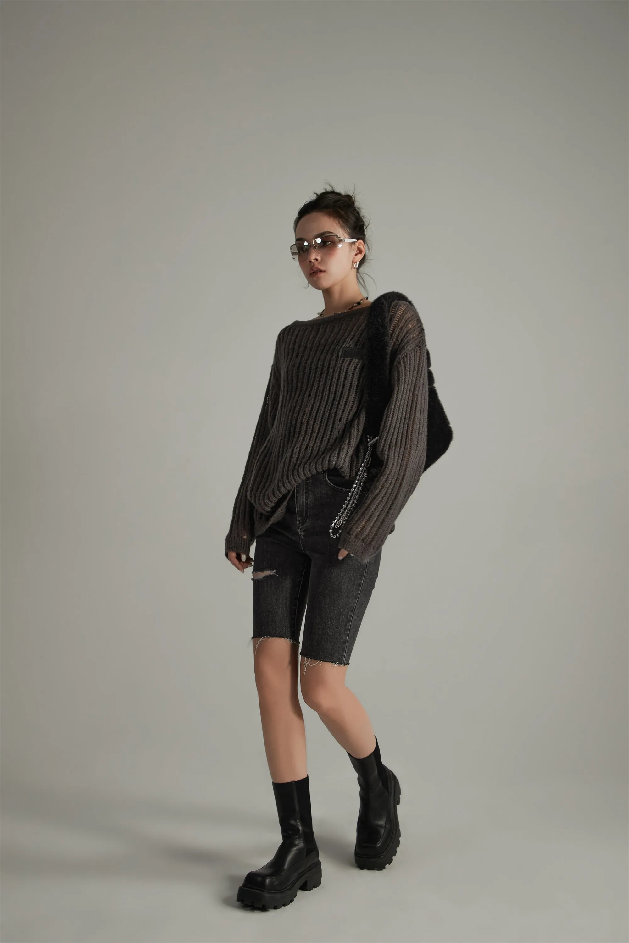 Ribbed Open Knit Loose Fit Sweater