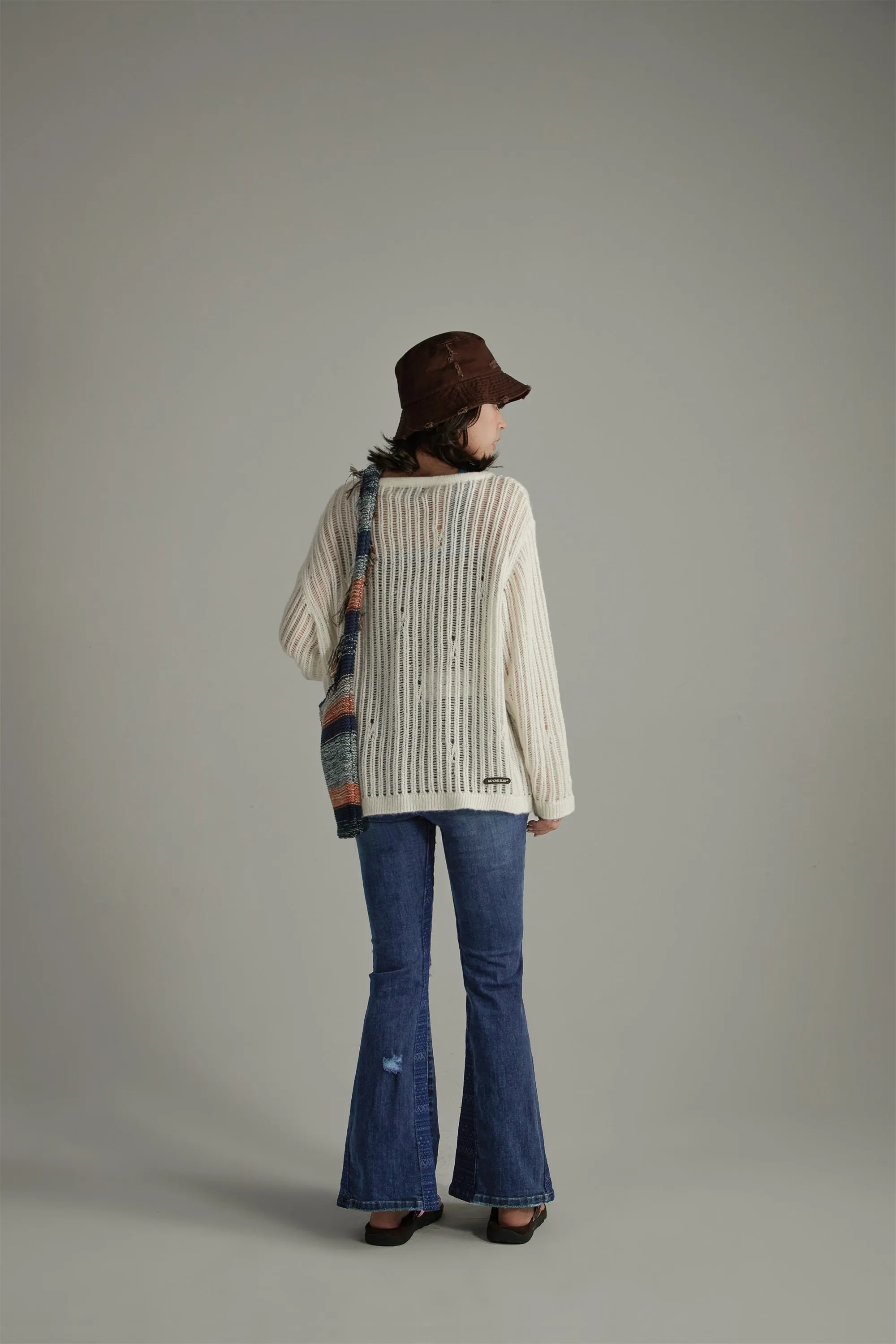 Ribbed Open Knit Loose Fit Sweater