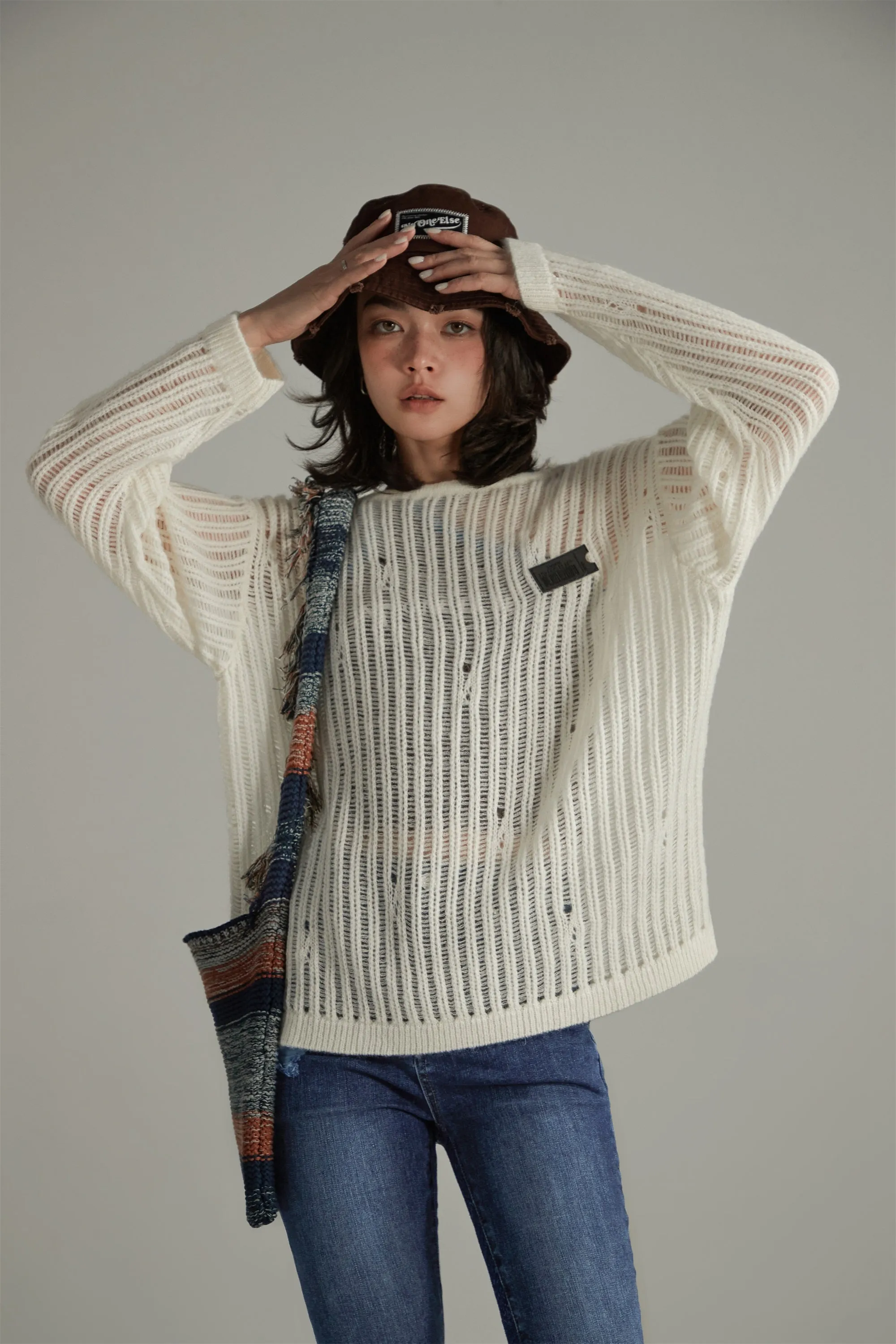 Ribbed Open Knit Loose Fit Sweater