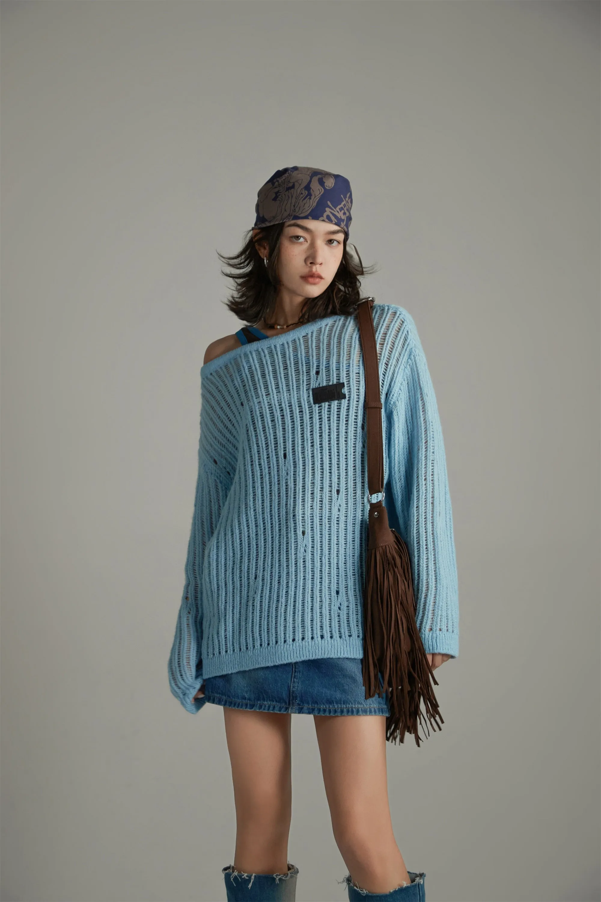 Ribbed Open Knit Loose Fit Sweater