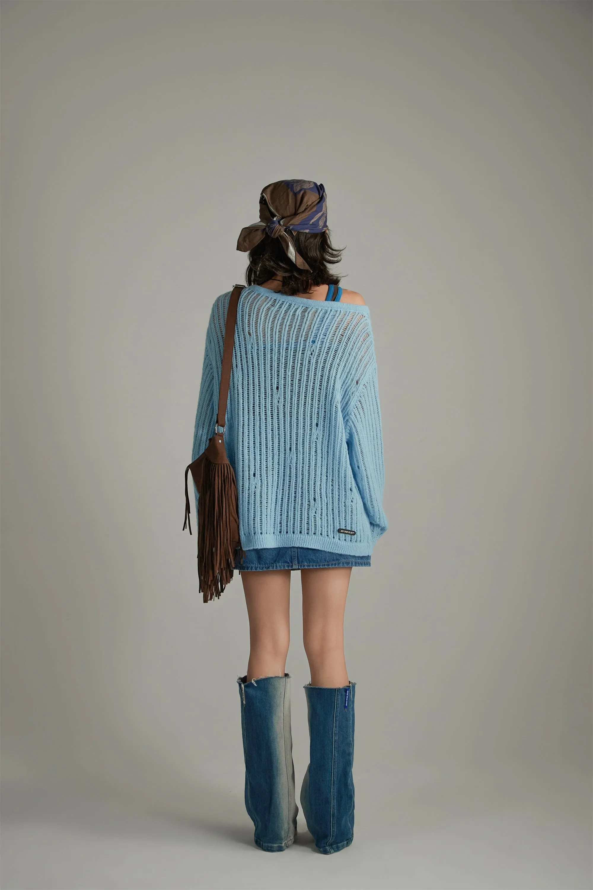 Ribbed Open Knit Loose Fit Sweater