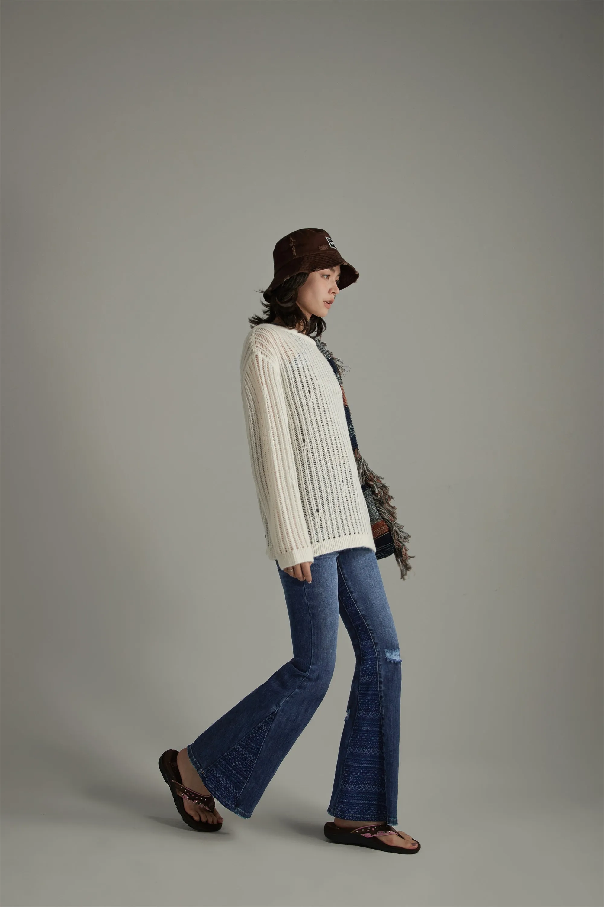 Ribbed Open Knit Loose Fit Sweater