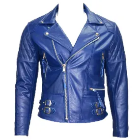 Royal Blue Cafe Racer Motorcycle Leather Jacket