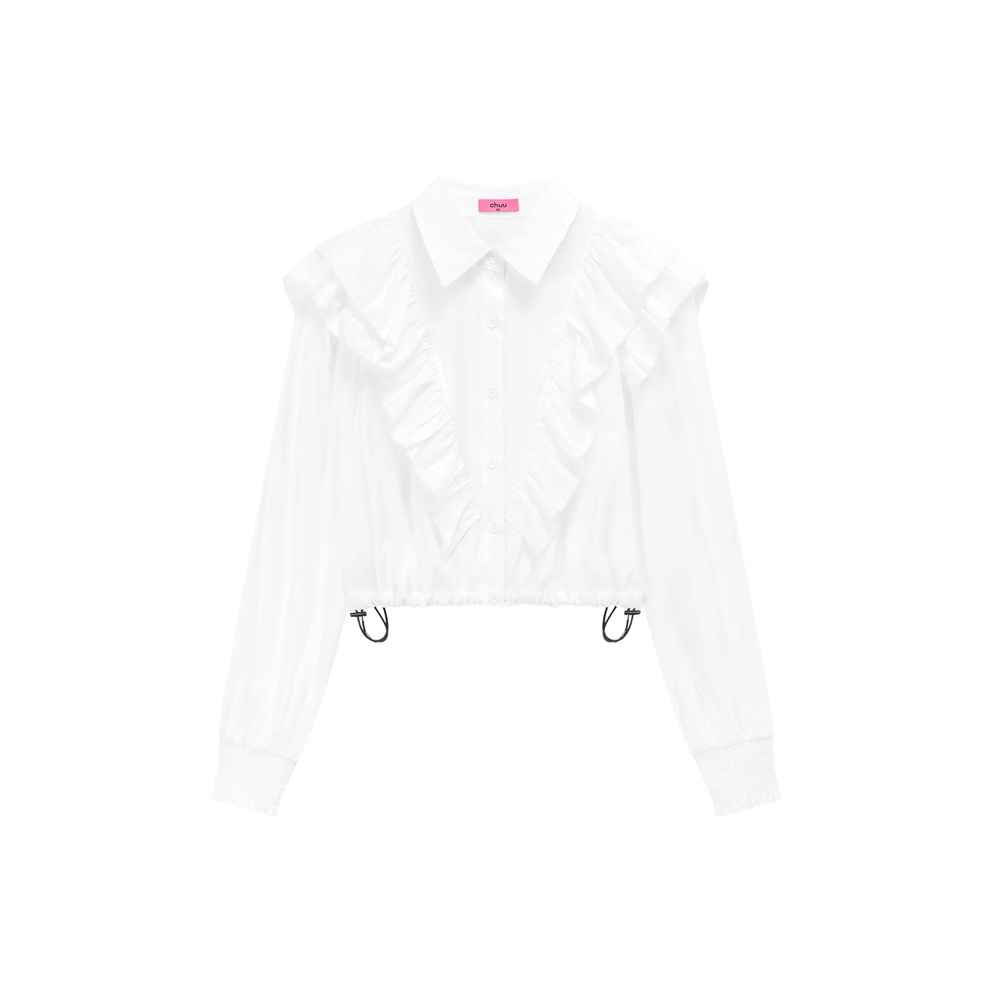 Ruffle Cropped Drawstring Shirt