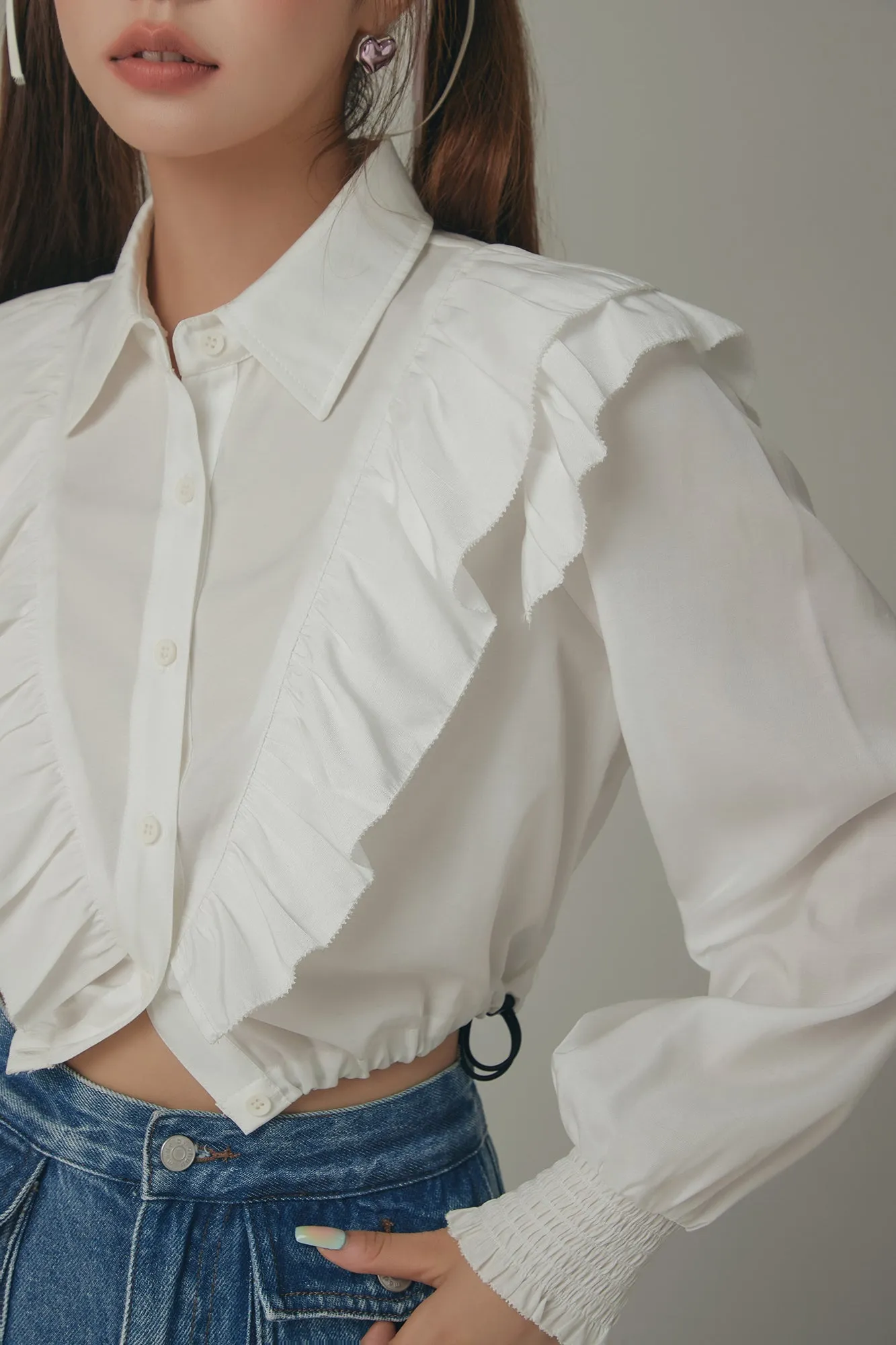 Ruffle Cropped Drawstring Shirt