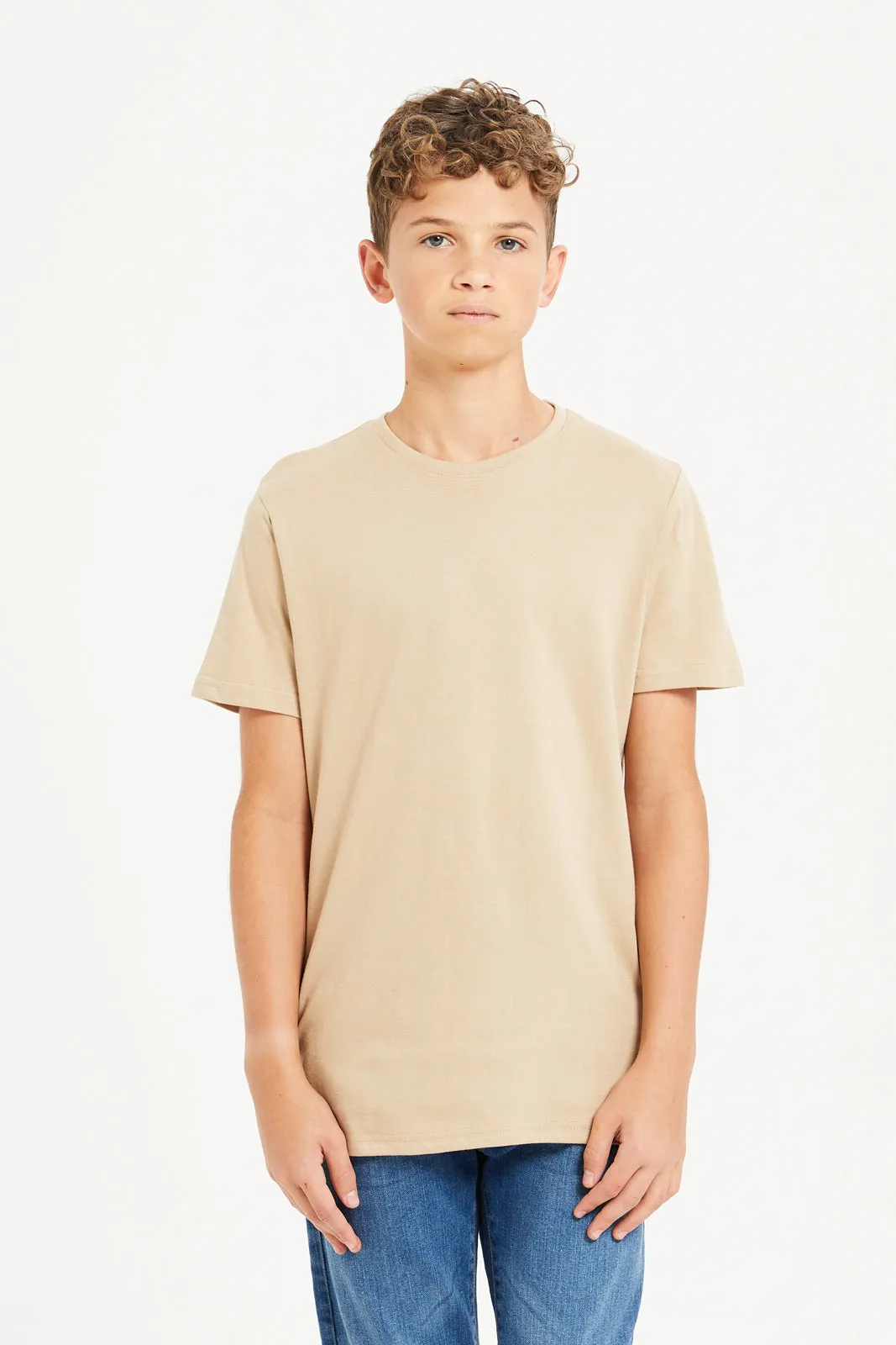 Senior Boys Beige And Yellow T-Shirt Set (Pack Of 2)