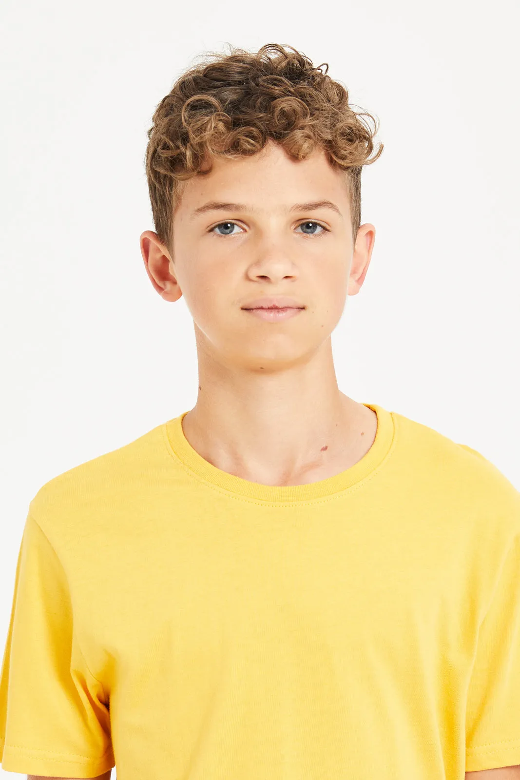 Senior Boys Beige And Yellow T-Shirt Set (Pack Of 2)