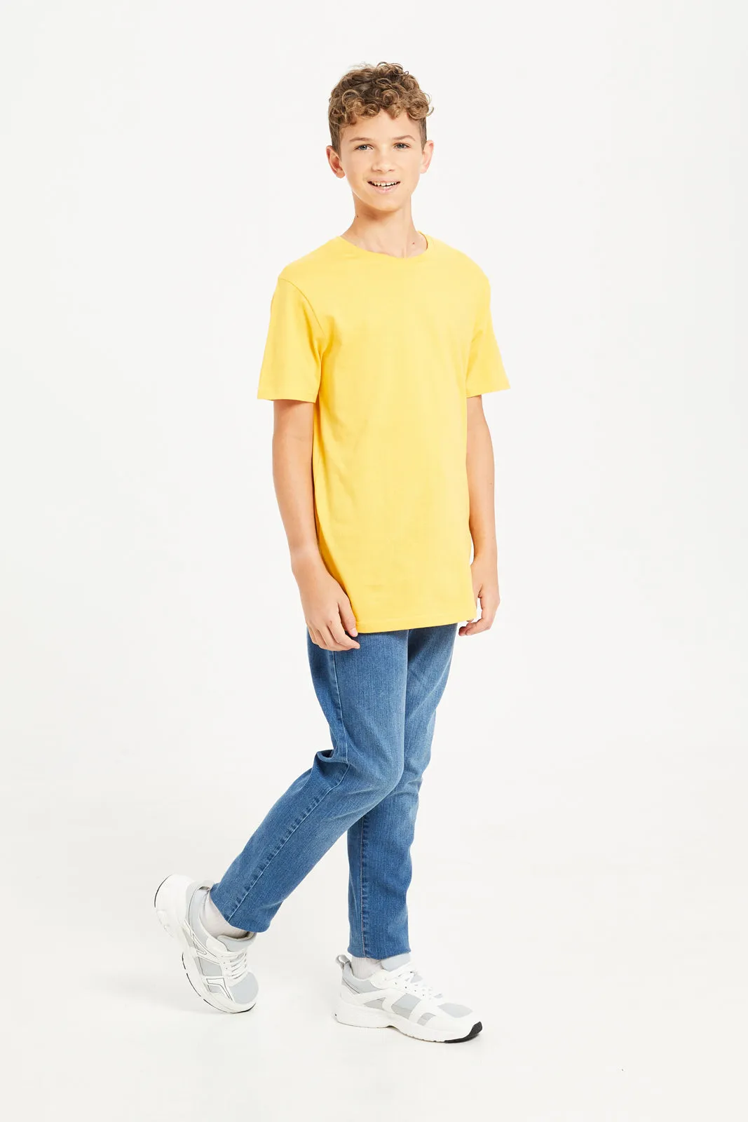 Senior Boys Beige And Yellow T-Shirt Set (Pack Of 2)