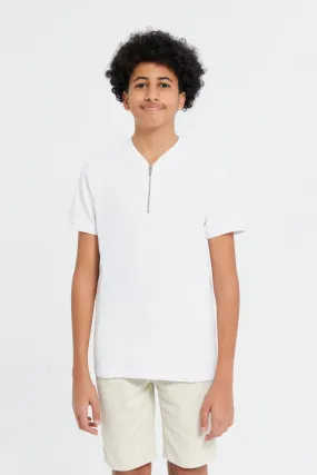 Senior Boys White Zip Neck