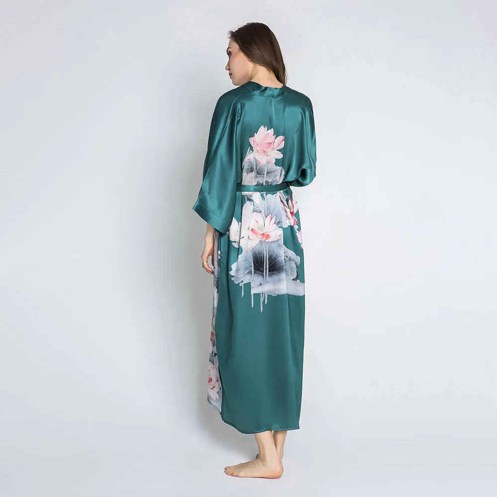 Silk Lotus Long Kimono Robe