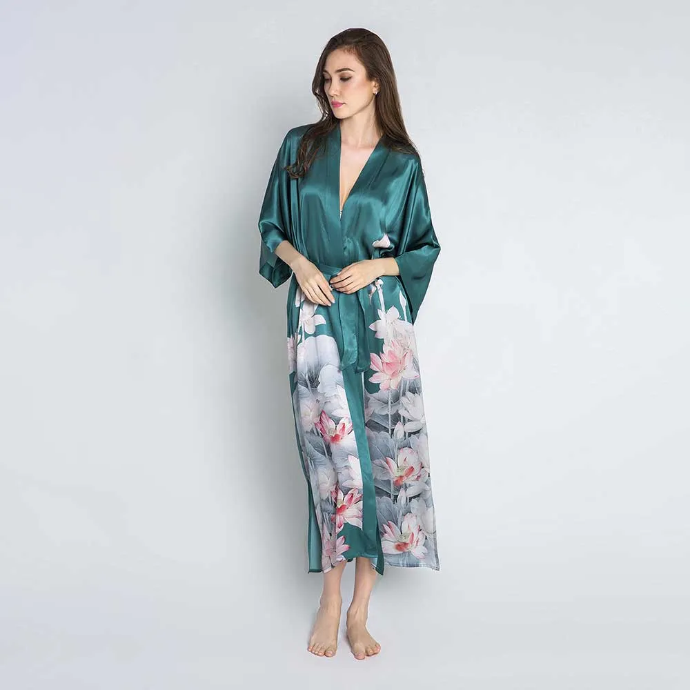 Silk Lotus Long Kimono Robe