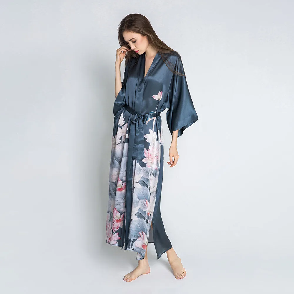 Silk Lotus Long Kimono Robe