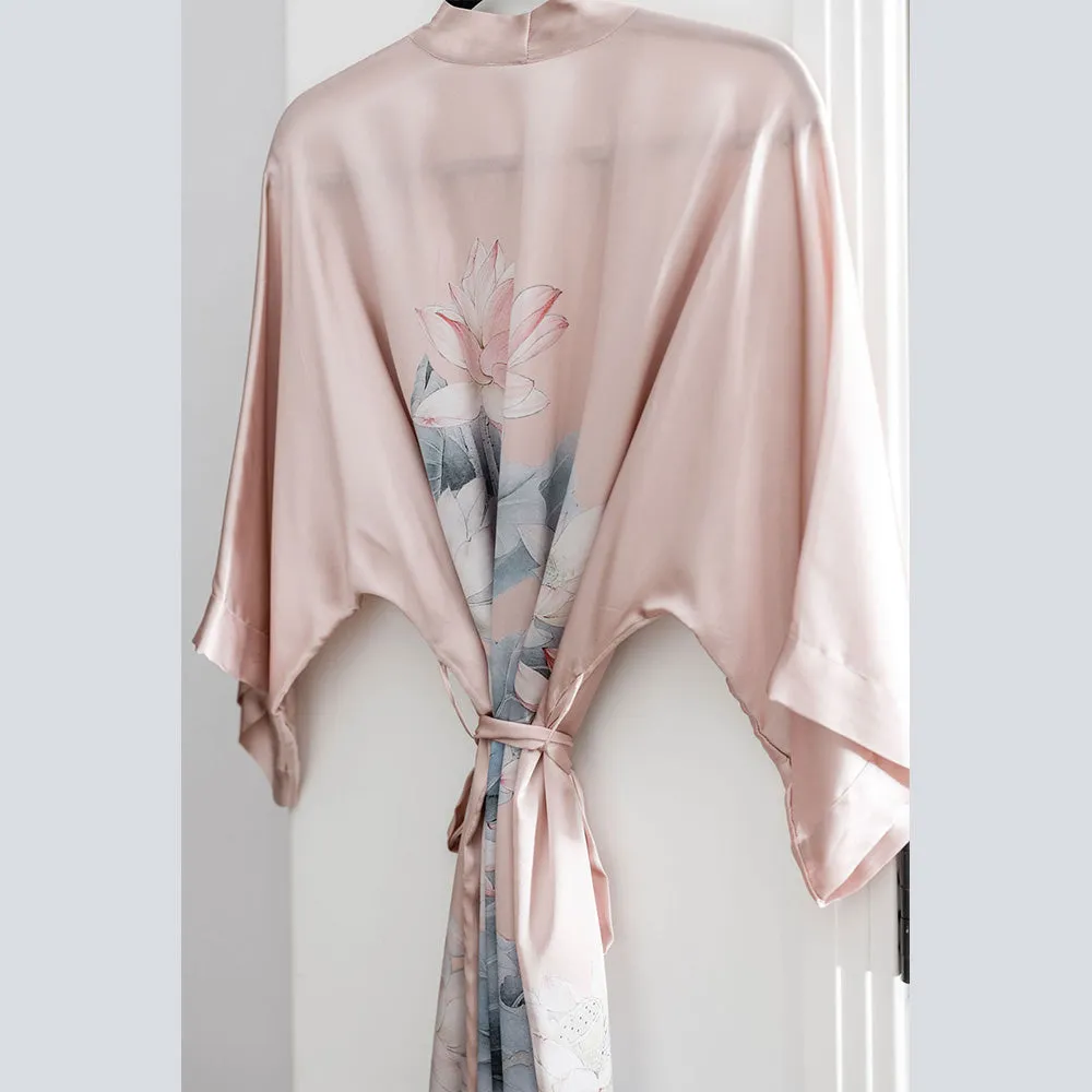 Silk Lotus Long Kimono Robe