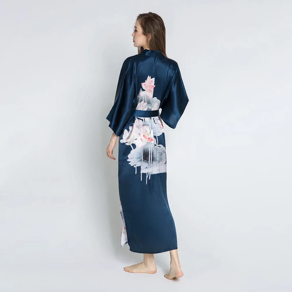 Silk Lotus Long Kimono Robe