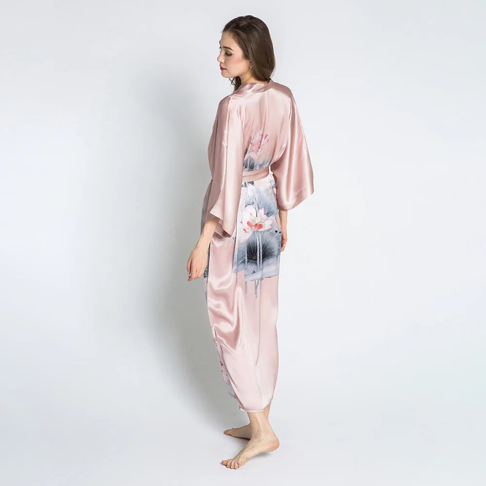 Silk Lotus Long Kimono Robe