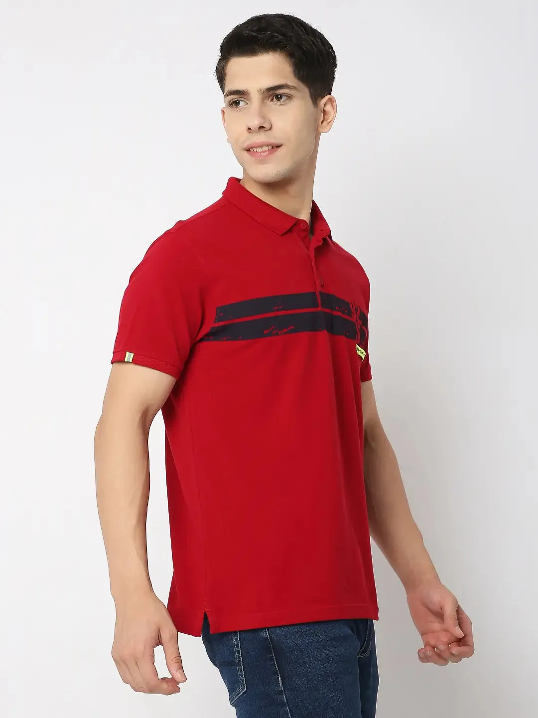 Spykar Men Red Cotton Regular Fit Plain Polo Tshirt