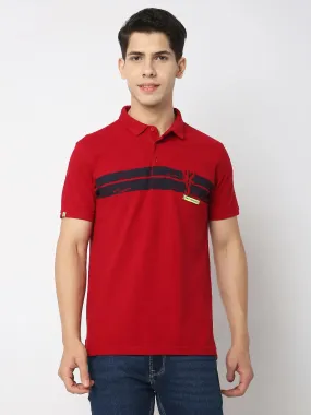 Spykar Men Red Cotton Regular Fit Plain Polo Tshirt