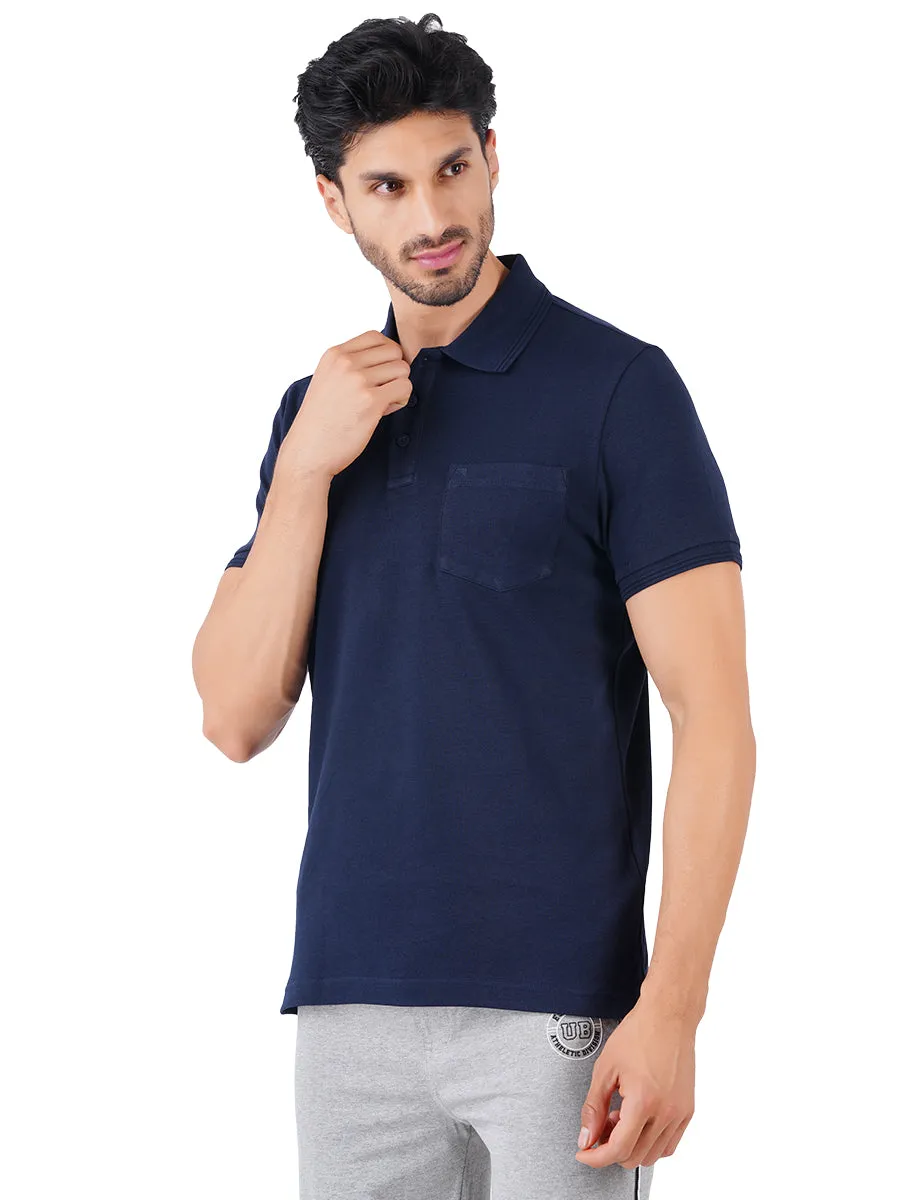 Super Combed Cotton Polo T-Shirt Navy Blue with Chest Pocket