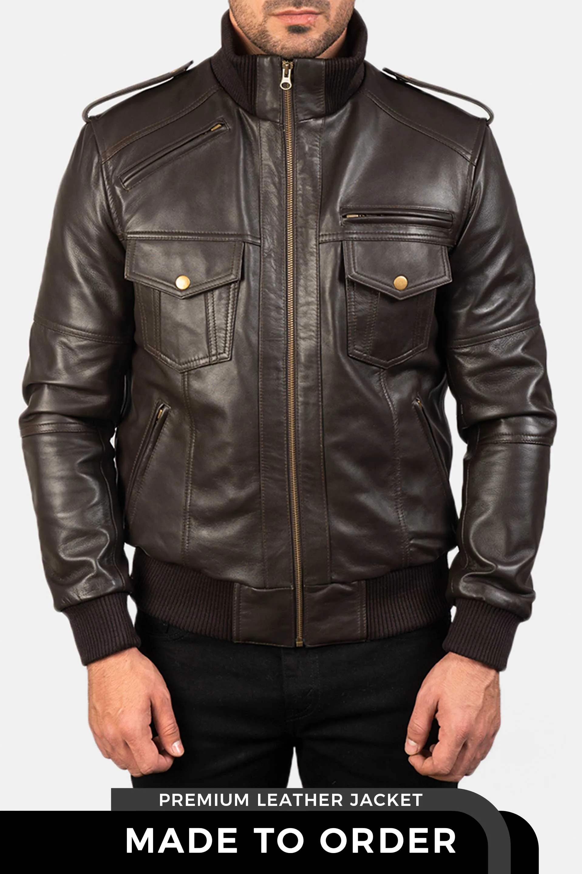 The Spy | Men's Brown Leather Bomber Jacket