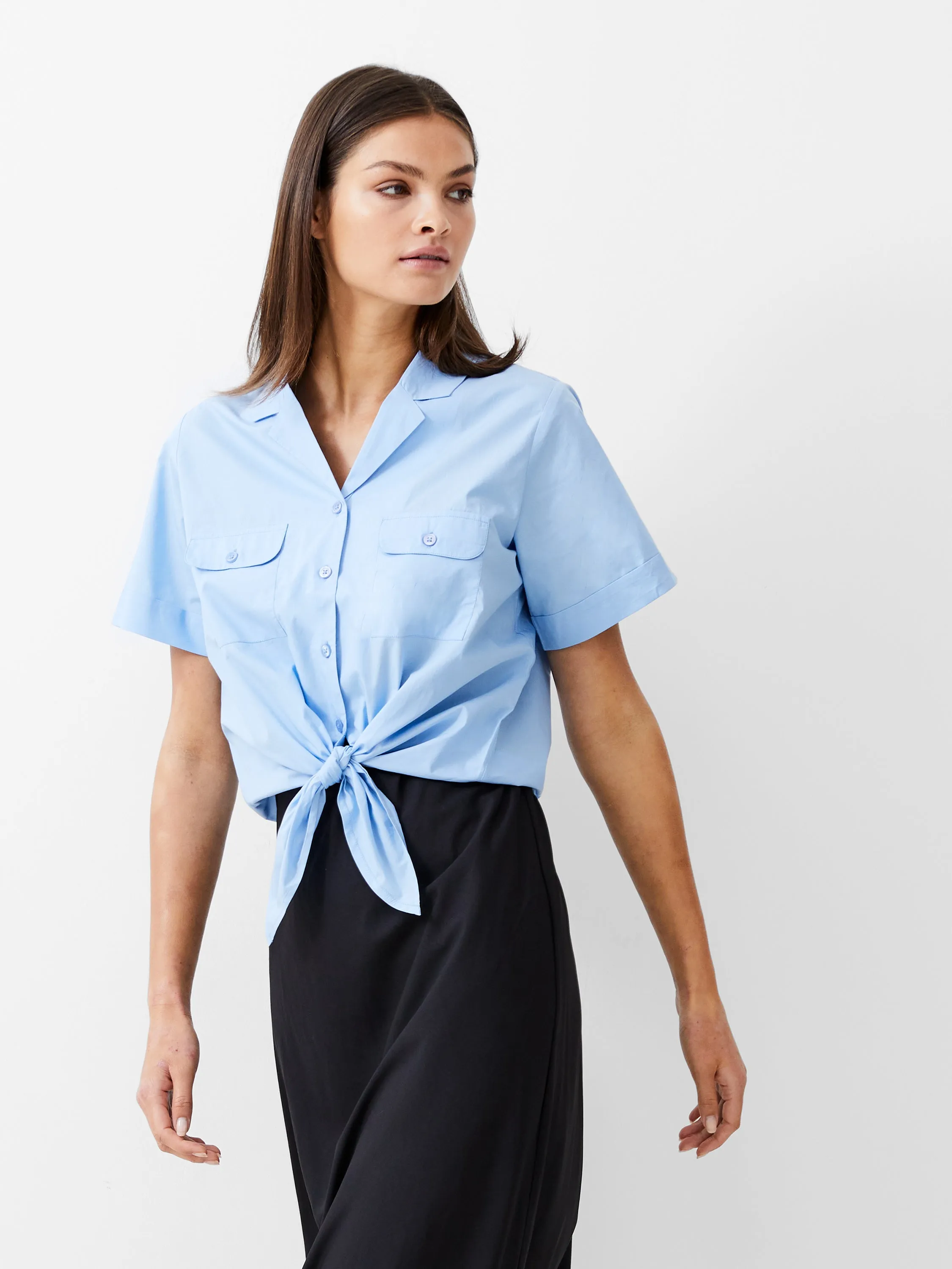 Tie Front Poplin Shirt