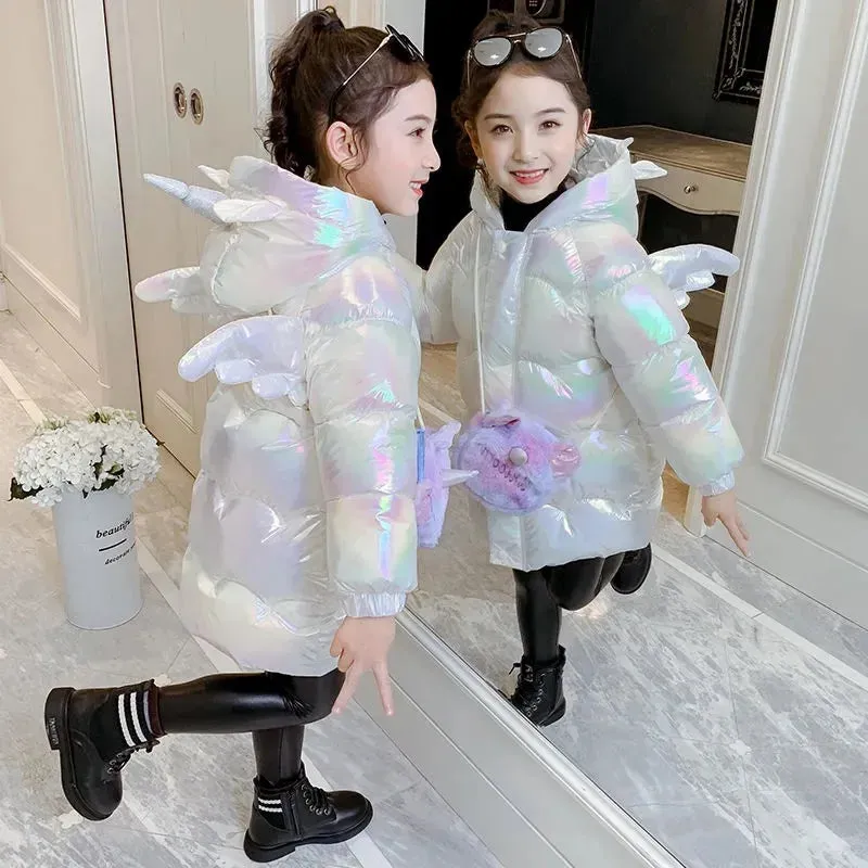 Toddler Girls Down Jacket Unicorn Hooded Winter Jacket For Girl Long Coat Waterproof Children Outwear 2-12 Years