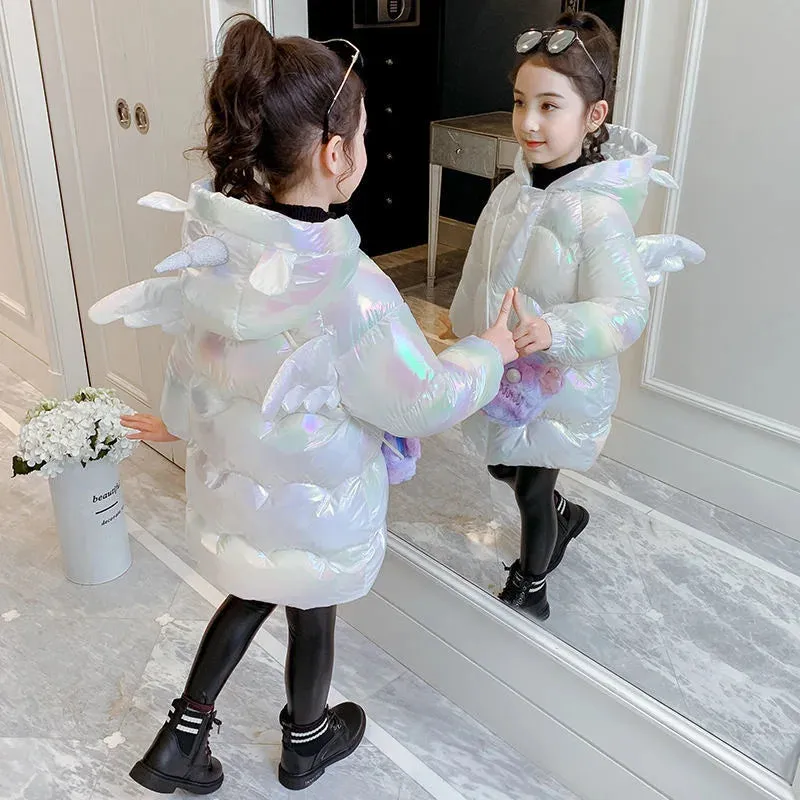 Toddler Girls Down Jacket Unicorn Hooded Winter Jacket For Girl Long Coat Waterproof Children Outwear 2-12 Years