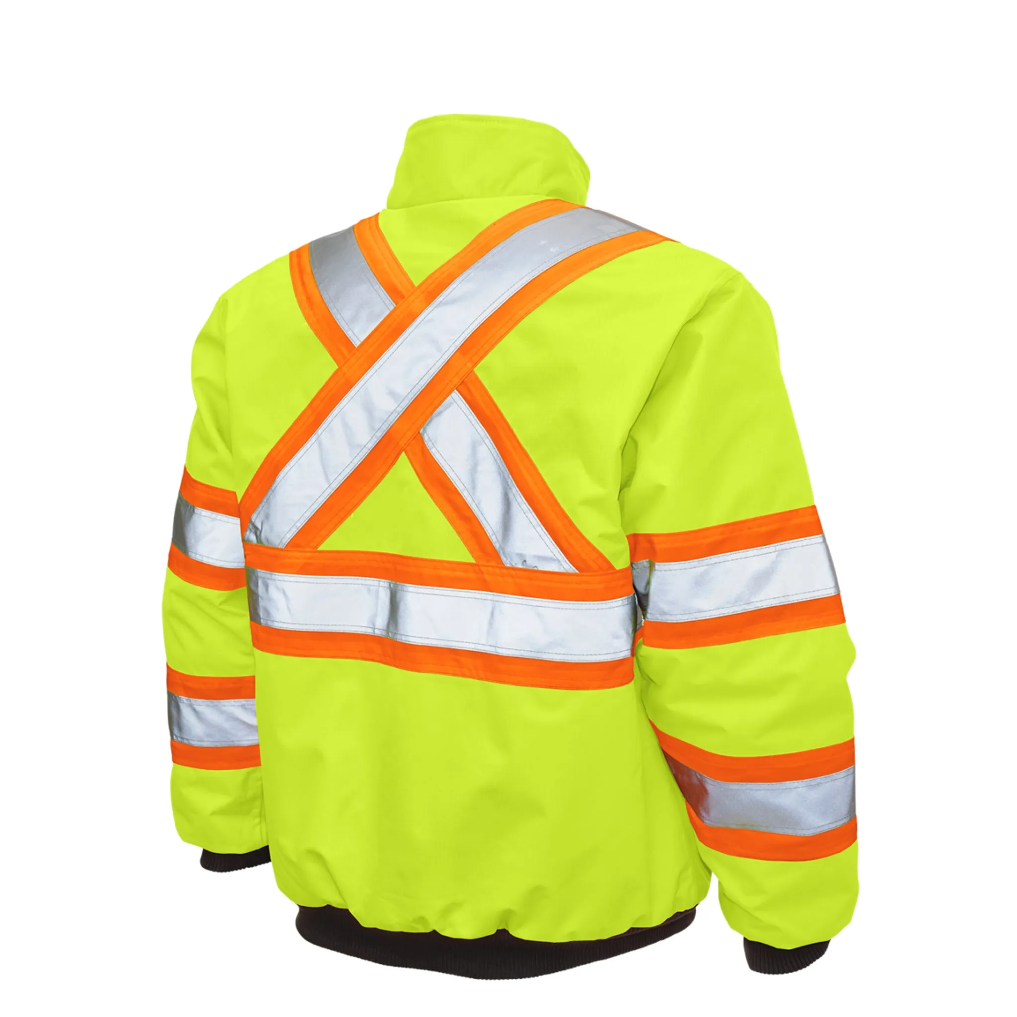 Tough Duck Men's Hi Vis Bomber Jacket SJ26 - CSA Poly 300D Ripstop, Waterproof, Breathable, Sherpa Lined, Reflective, Durable, Multi-Pocket Workwear | Sizes XS-5XL