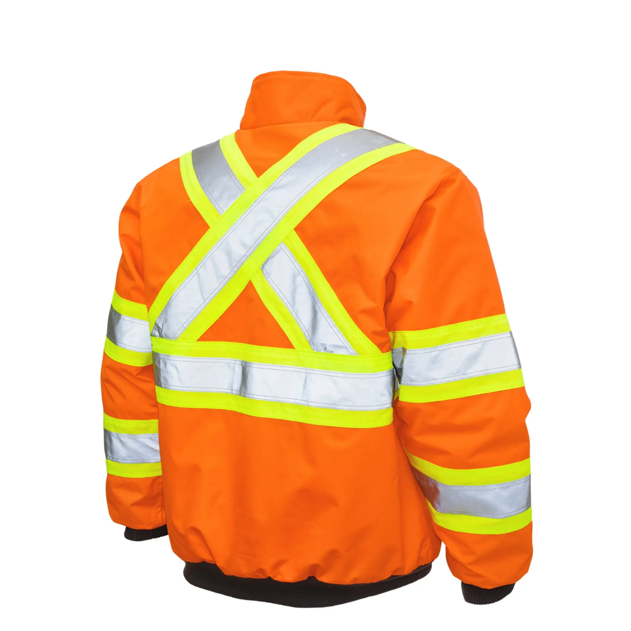 Tough Duck Men's Hi Vis Bomber Jacket SJ26 - CSA Poly 300D Ripstop, Waterproof, Breathable, Sherpa Lined, Reflective, Durable, Multi-Pocket Workwear | Sizes XS-5XL