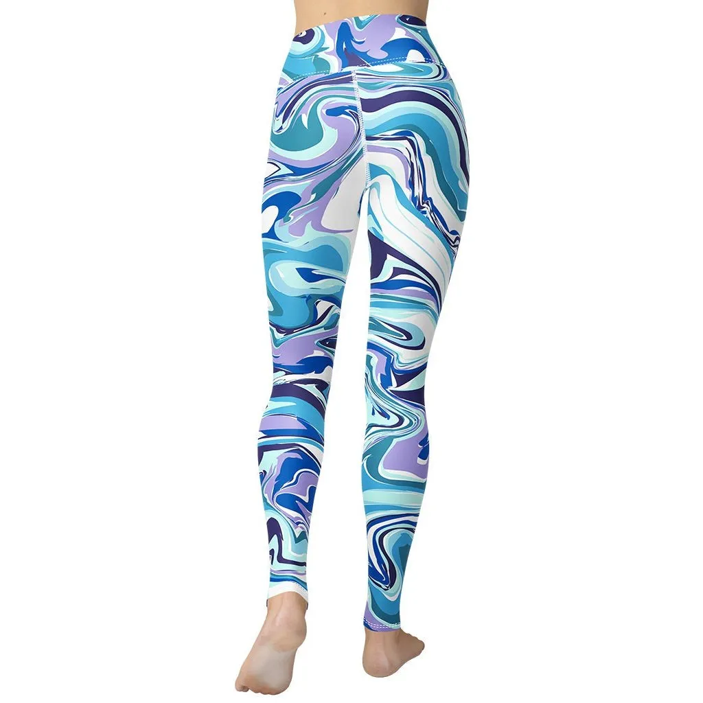 Vibrant Blue Marble Yoga Leggings