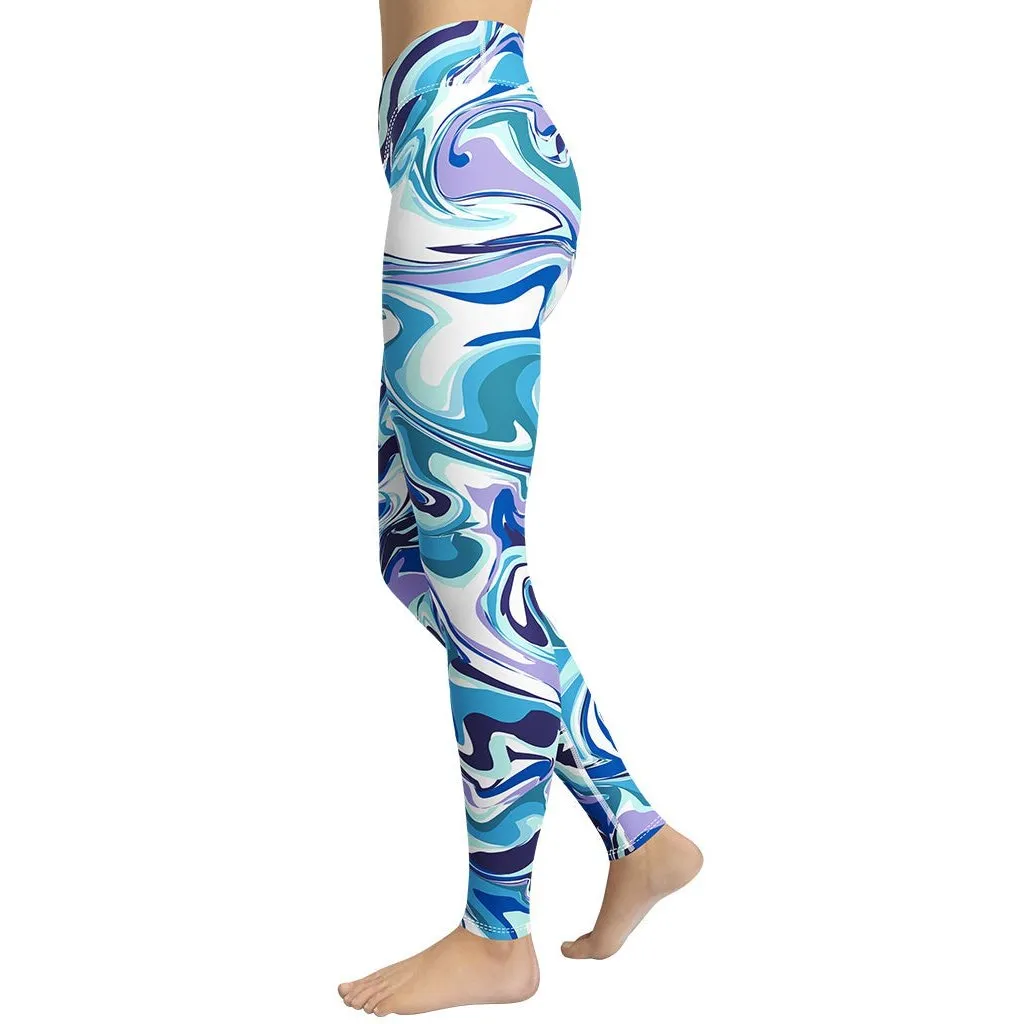 Vibrant Blue Marble Yoga Leggings