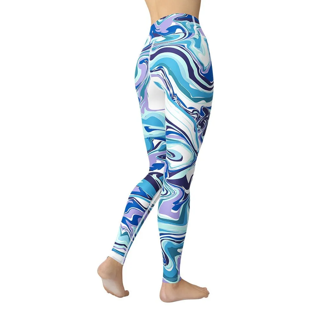 Vibrant Blue Marble Yoga Leggings