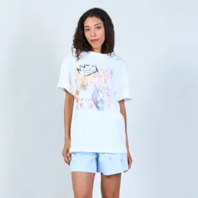 White casual t-shirt with girl print wholesale