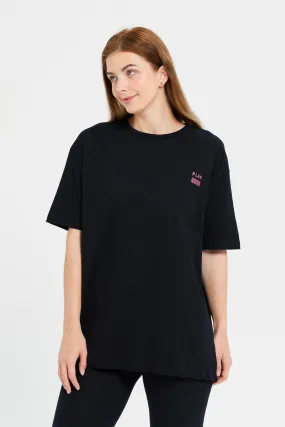 Women Black Plain Oversized T-Shirt