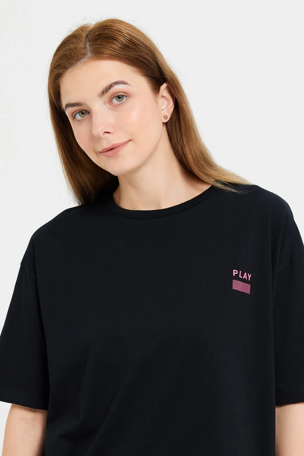 Women Black Plain Oversized T-Shirt