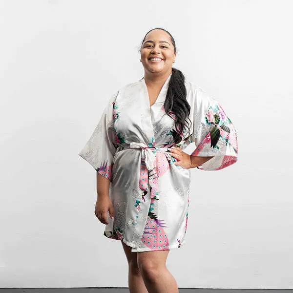 Womens Short Floral Silk Kimono Robe, 2 to 18, Bride and Bridesmaid Robes