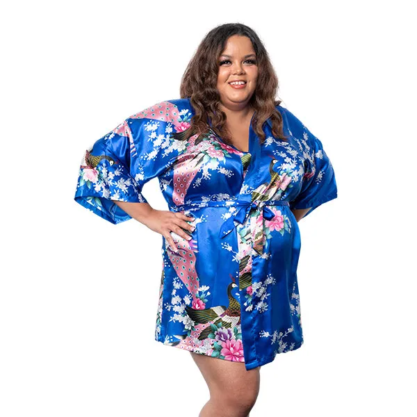 Womens Short Floral Silk Kimono Robe, 2 to 18, Bride and Bridesmaid Robes