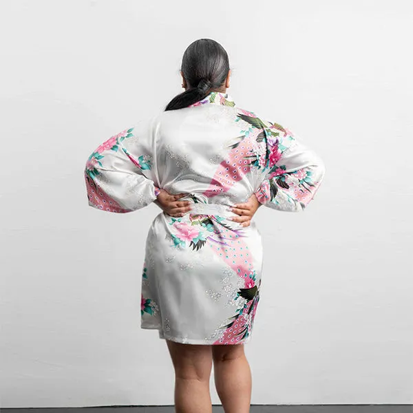 Womens Short Floral Silk Kimono Robe, 2 to 18, Bride and Bridesmaid Robes