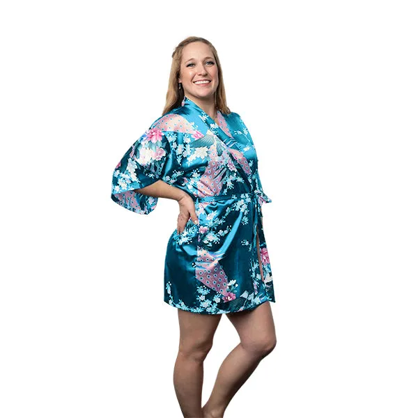 Womens Short Floral Silk Kimono Robe, 2 to 18, Bride and Bridesmaid Robes