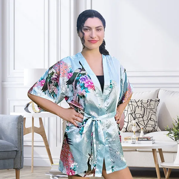 Womens Short Floral Silk Kimono Robe, 2 to 18, Bride and Bridesmaid Robes