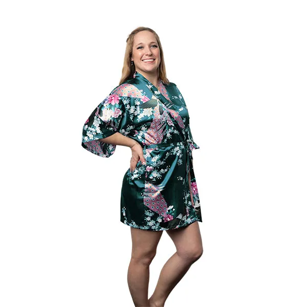 Womens Short Floral Silk Kimono Robe, 2 to 18, Bride and Bridesmaid Robes